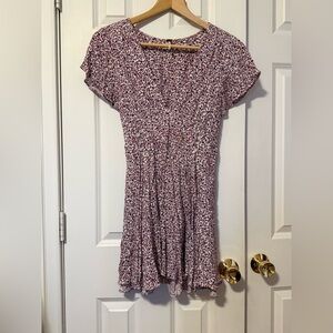 Free People Burgundy and Blue Floral Dress With pockets Size Medium EUC